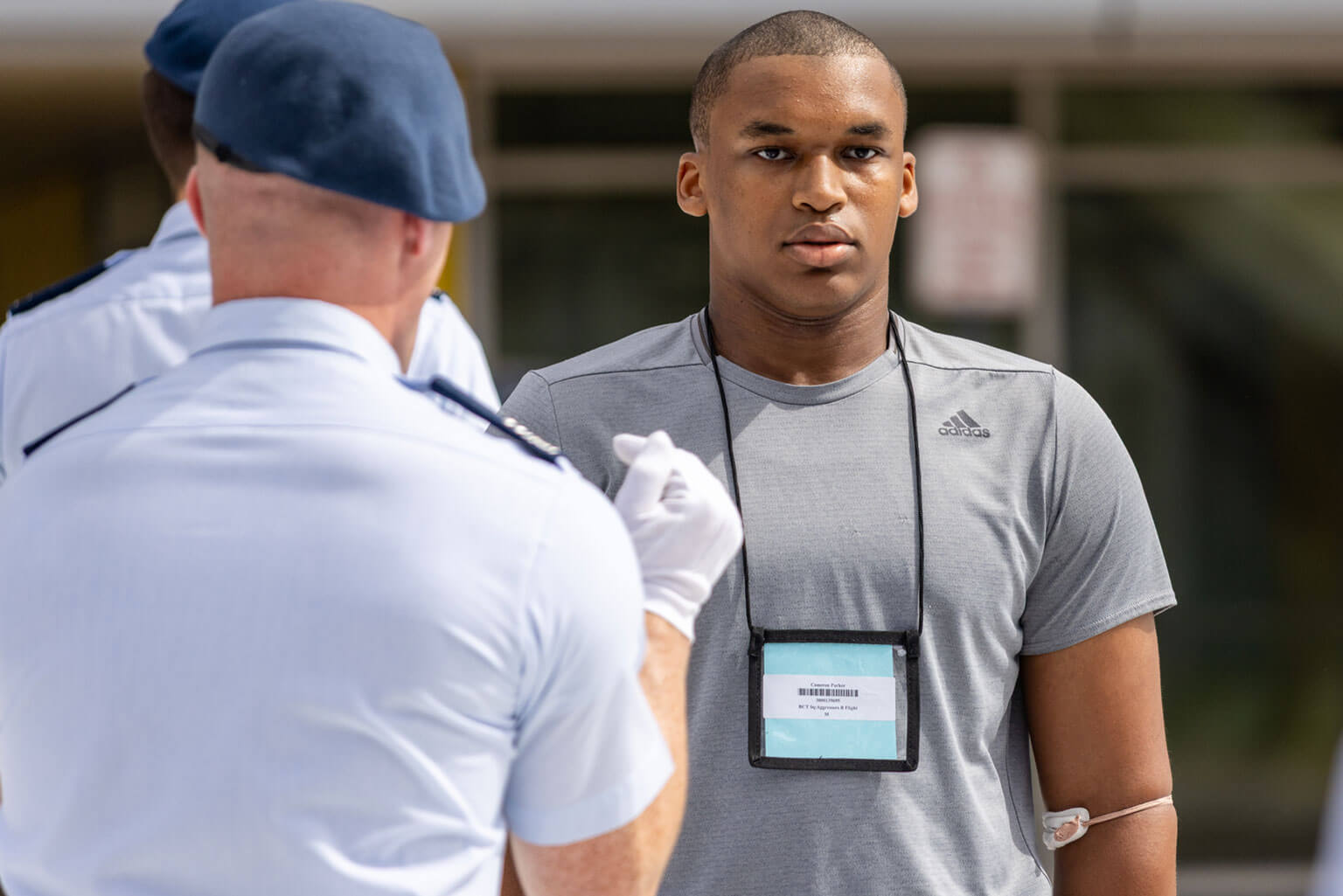 Class of 2029 Basic Cadets learn to listen and take orders from the cadet cadre as they stand at attention on the footprints. There are 42 silver painted footprints. (U.S. Air Force photo by Jonathan Suni)