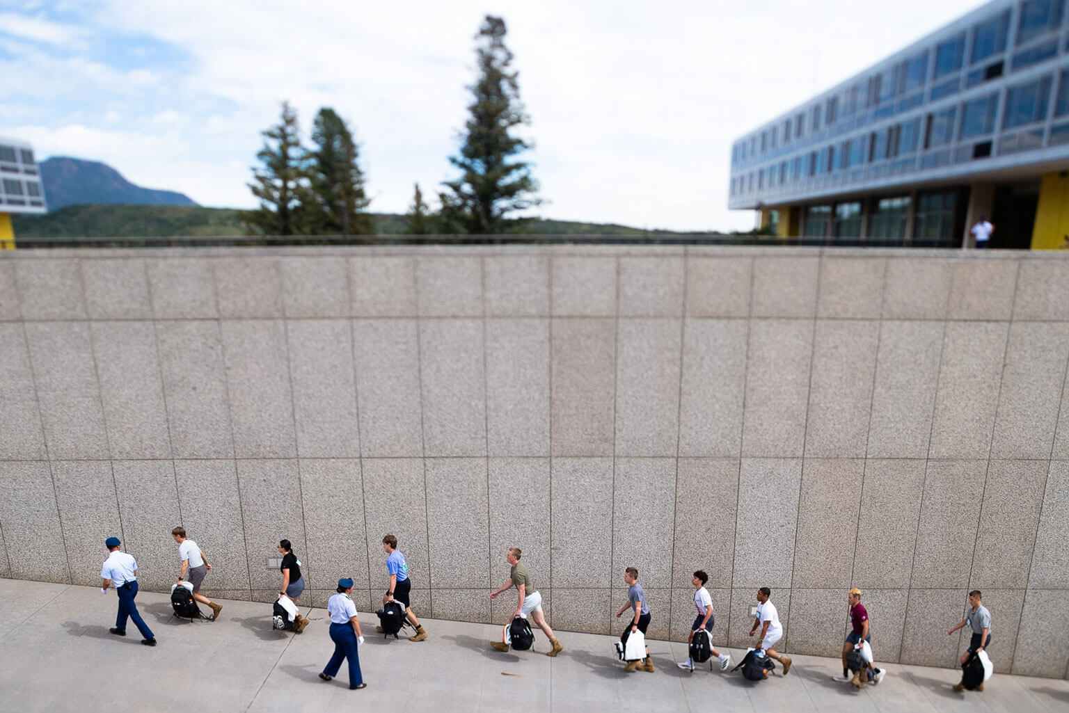 Basic cadets walk up the Core Values Ramp for the first time on In-processing Day. (U.S. Air Force photo by Ray Bahner)