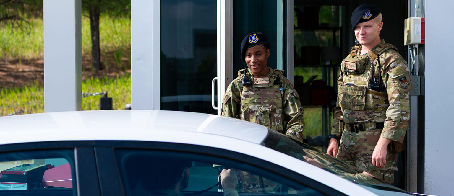 Security Forces at a gate checkpoint.