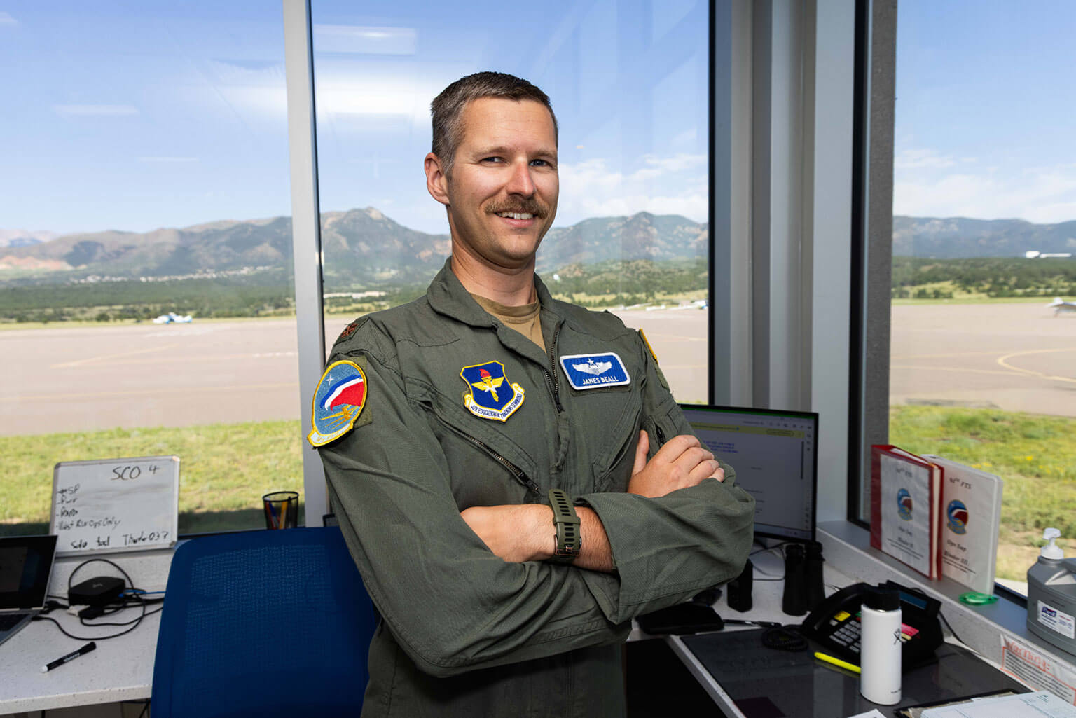 U.S. Air Force Maj. James Bell is pictured at Airfield Ops, Davis Airfield, U.S. Air Force Academy.