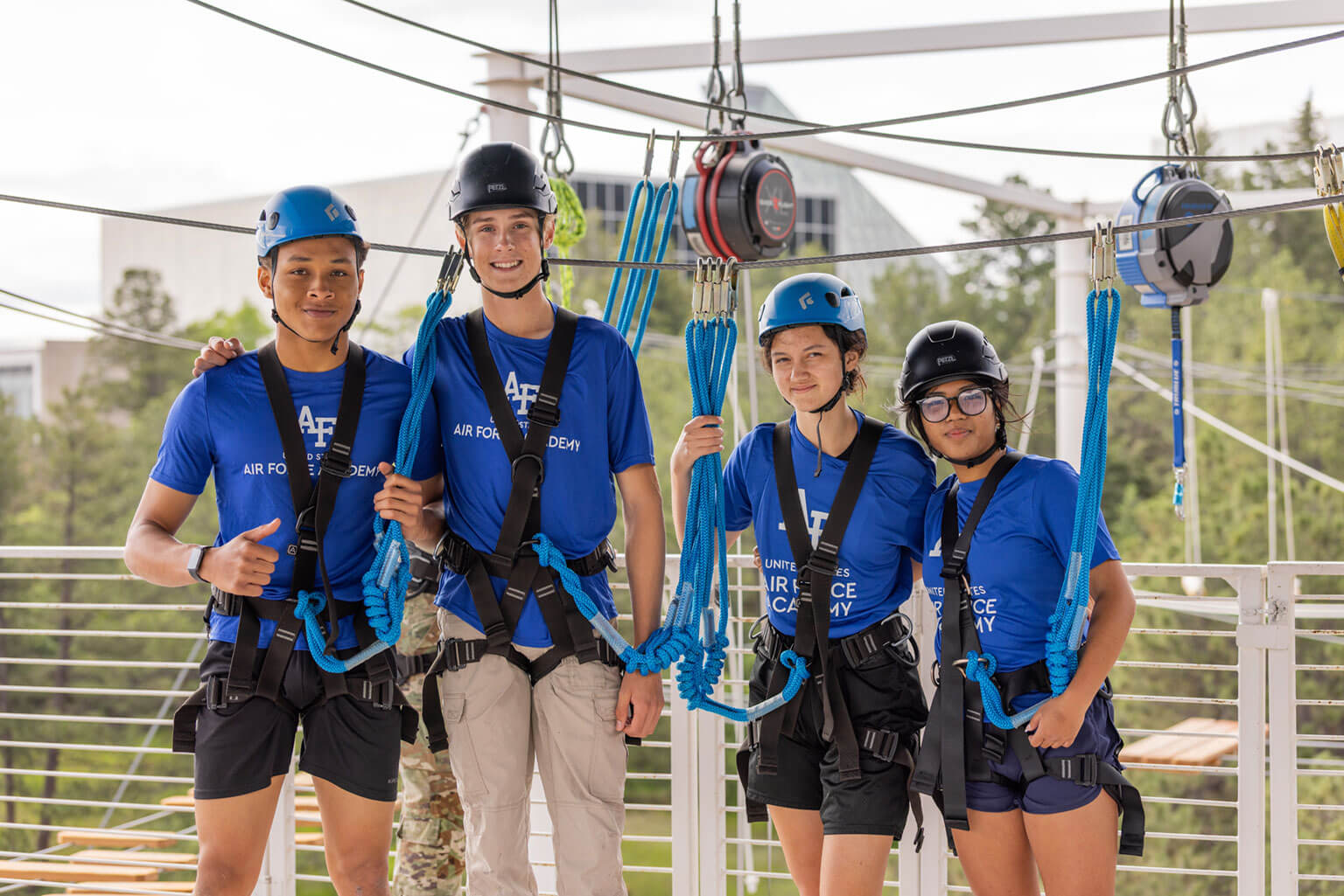 Rising high school seniors attending Summer Seminar pose at the Outdoor Leadership Complex at the U.S. Air Force Academy, Colo., August 27, 2025. The Academy's 2025 Summer Seminar introduced prospective candidates to cadet life and military leadership opportunities, helping generate interest among applicants to the Class of 2030. (U.S. Air Force photo by Gaelle Ahl)