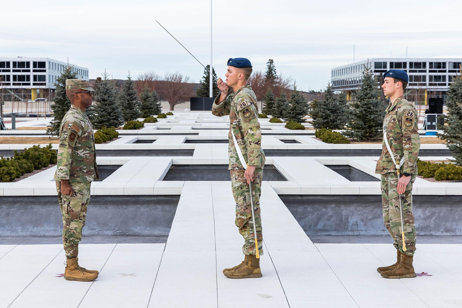 Commandant of cadets Brig. Gen. Gavin Marks participates in the Cadet Wing Change of Command ceremony on the Terrazzo at the U.S. Air Force Academy, Colo., Jan. 3, 2026. As commandant, Marks oversees cadets’ military training and leadership development, as well as the execution of military education and training programs. (U.S. Air Force photo by Trevor Cokley)