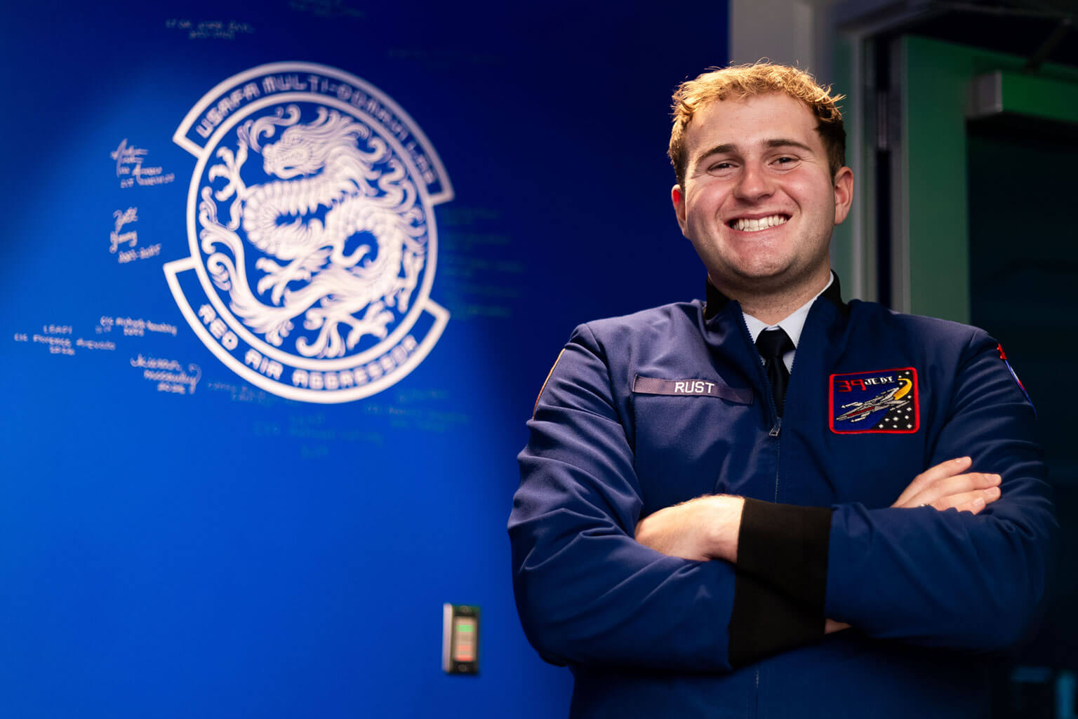 Cadet 1st Class John Rust is pictured in Multi-Domain Laboratory, at the U.S. Air Force Academy, Colo., Jan. 14, 2026. Rust said the Cadet Military Education Training Plan has prepared him for his Air Force career. (U.S. Air Force photo by Ray Bahner)