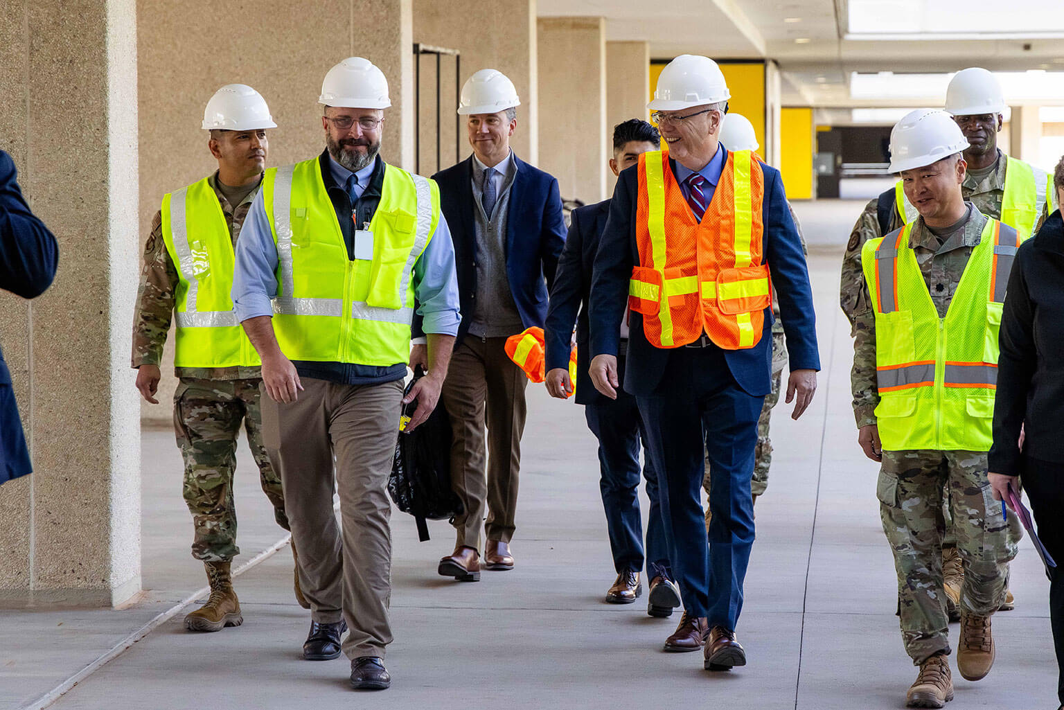 Secretary of the Air Force Troy Meink tours Sijan Hall with U.S. Air Force Academy leaders and staff at the U.S. Air Force Academy, Colo., April 13, 2026. Meink’s visit, his first to the Academy outside of a graduation, underscored the strategic importance placed on the institution's mission to shape future Air and Space Force leaders. (U.S. Air Force photo by Trevor Cokley)