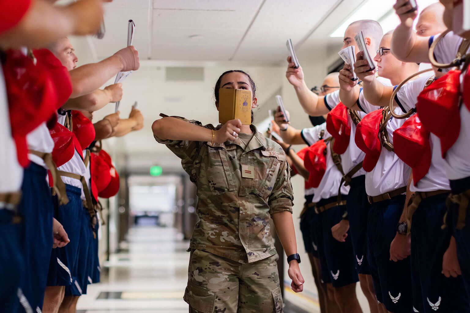 Cadet First Class Banda Aleghazawi, an international cadet from Jordan and member of the cadet cadre, provides instruction as Class of 2030 basic cadets read Contrails at the U.S. Air Force Academy, Colo., June 26, 2026. Class of 2030 in-processing stats show the class includes international cadets from 17 countries. (U.S. Air Force photo by Trevor Cokley)
