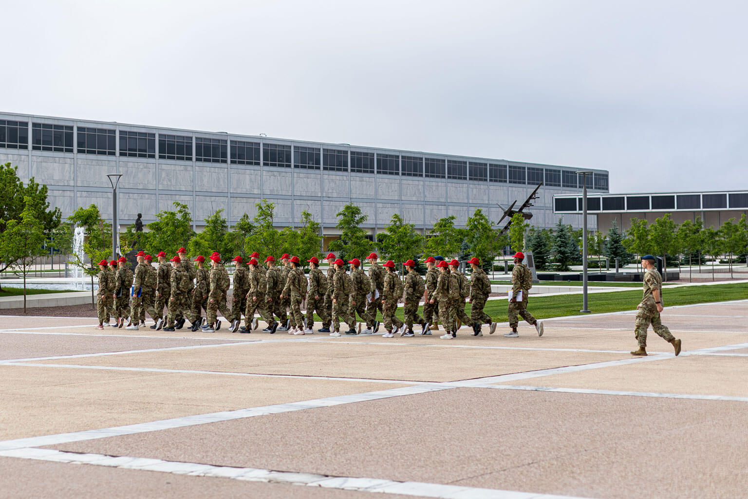 Class of 2030 basic cadets participate in drill instruction on the Terrazzo at the U.S. Air Force Academy, Colo., June 26, 2026. Class of 2030 in-processing stats show 75.9% of the class is male and 24.1% is female. (U.S. Air Force photo by Trevor Cokley)