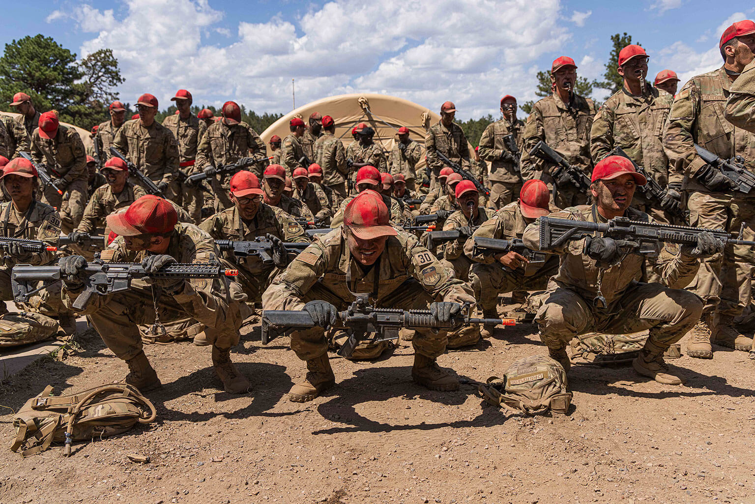 Basic cadets from the Class of 2030 participate in Foundational Expeditionary Skills Training at the U.S. Air Force Academy, Colo., July 16, 2026. The training prepares cadets to protect personnel, secure installations and operate in deployed environments. (U.S. Air Force photo by Trevor Cokley)