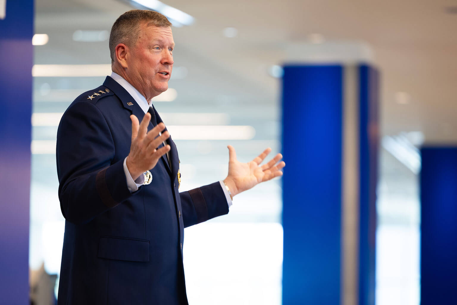 Retired Lt. Gen. Tony D. Bauernfeind speaks to attendees during his retirement ceremony at the U.S. Air Force Academy, Colo., on Aug. 7, 2026. He reminded the next generation of warfighters that they have chosen a path of service and sacrifice and must hold themselves to a higher standard.
