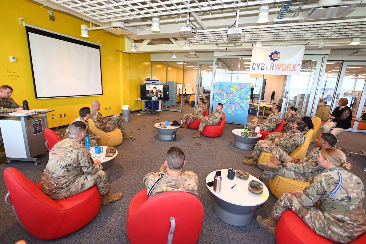 Permanent party personnel attend Master Resilience Training in the Academy Cyberworx conference area