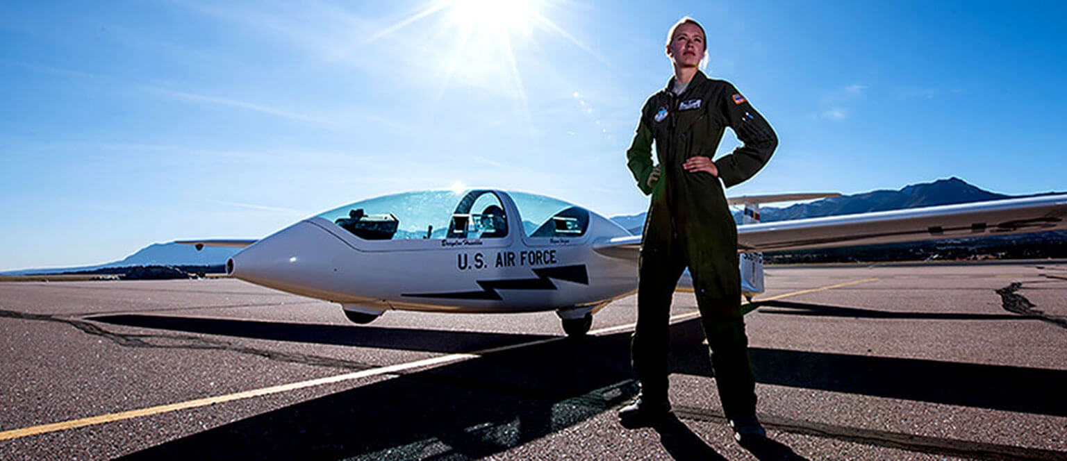 Cadet and sailplane on the runway