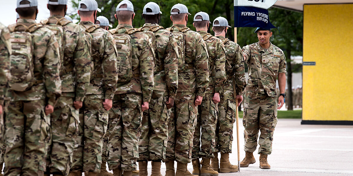 cadet leading a group at BCT.