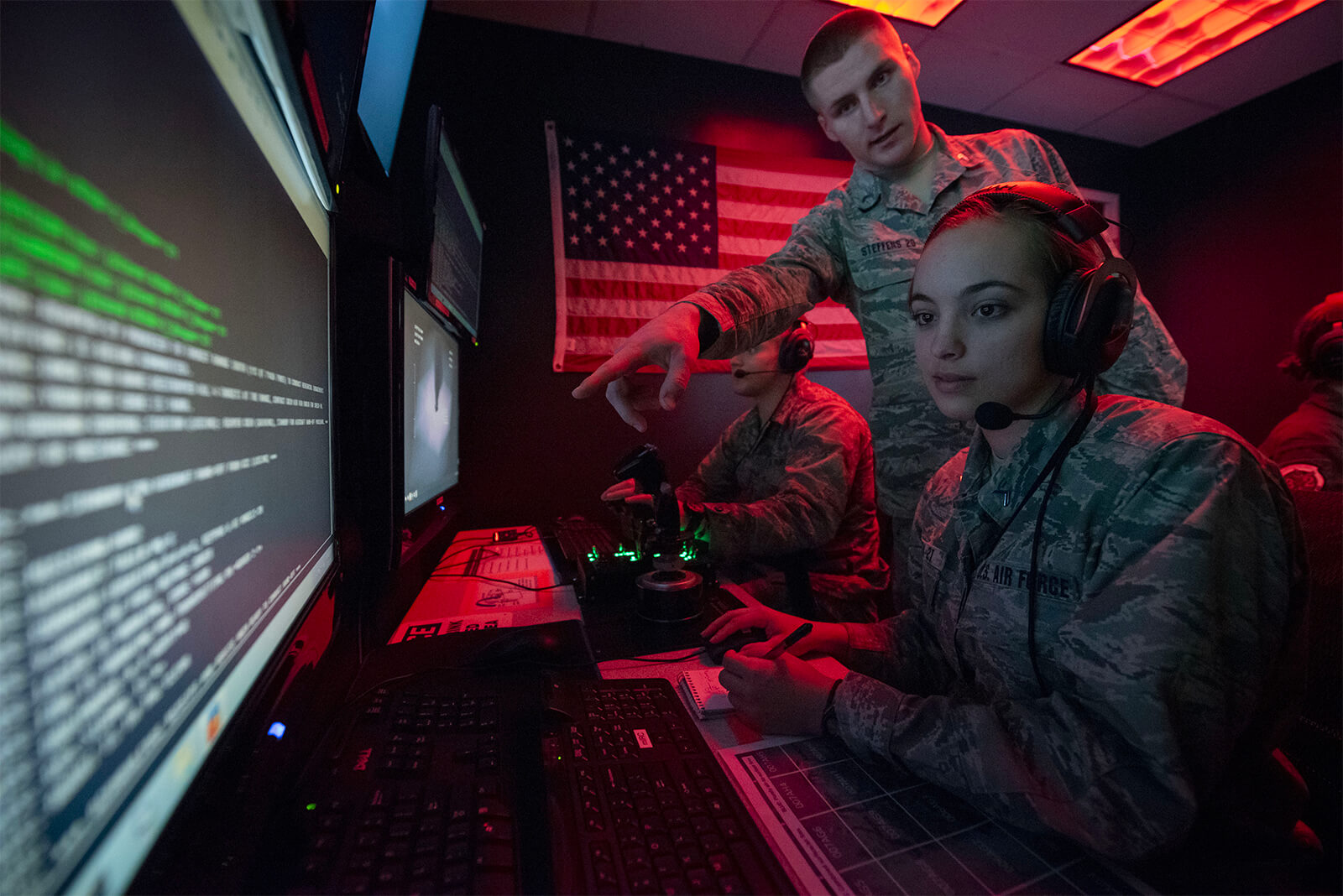 Cadet and instructor in computer lab during Summer Research Program