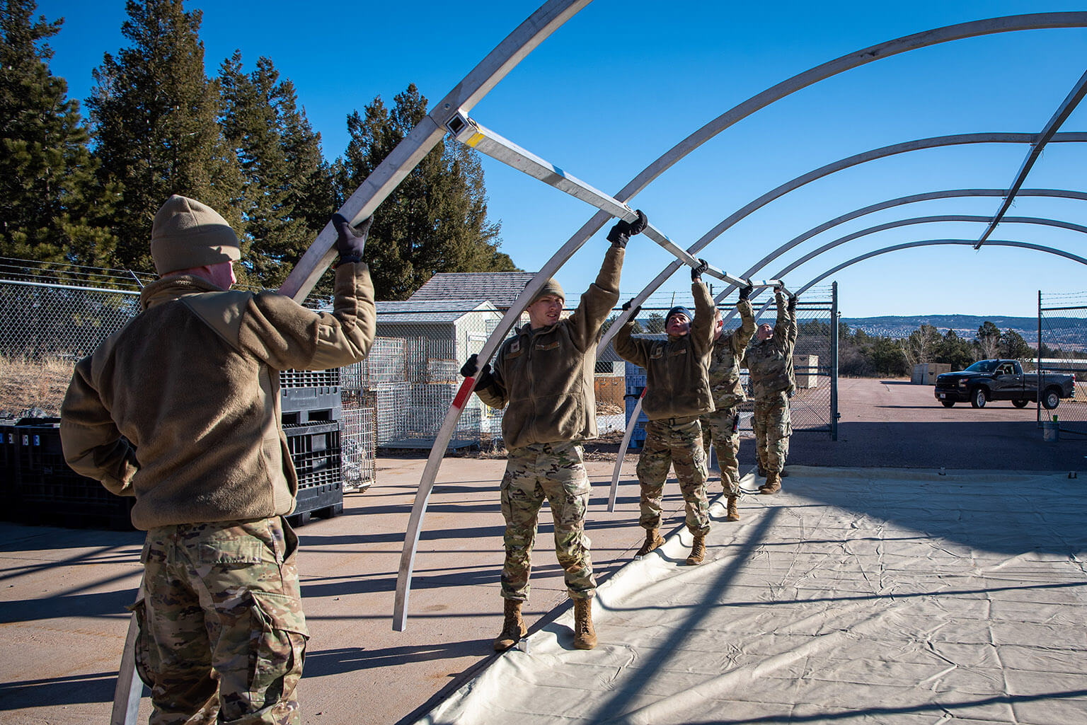 Cadets build a temporary shelter