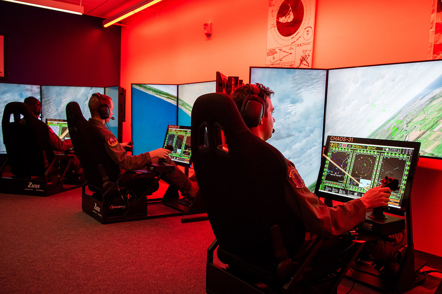 Senior cadets using flight simulators