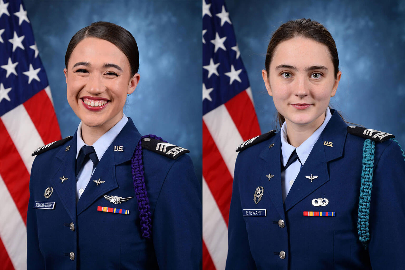 Cadets 2nd Class Kelsey Monaghan-Bergson and Cadet 2nd Class Sophia Stewart, juniors at the U.S. Air Force Academy.