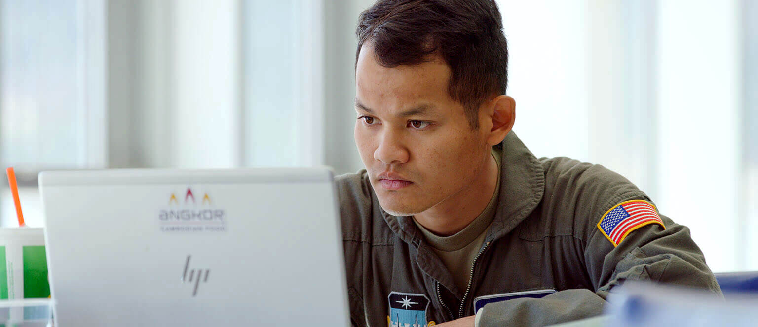 Cadet looking at computer