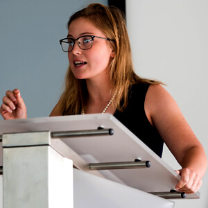 Image of a cadet involved in a forensics debate.