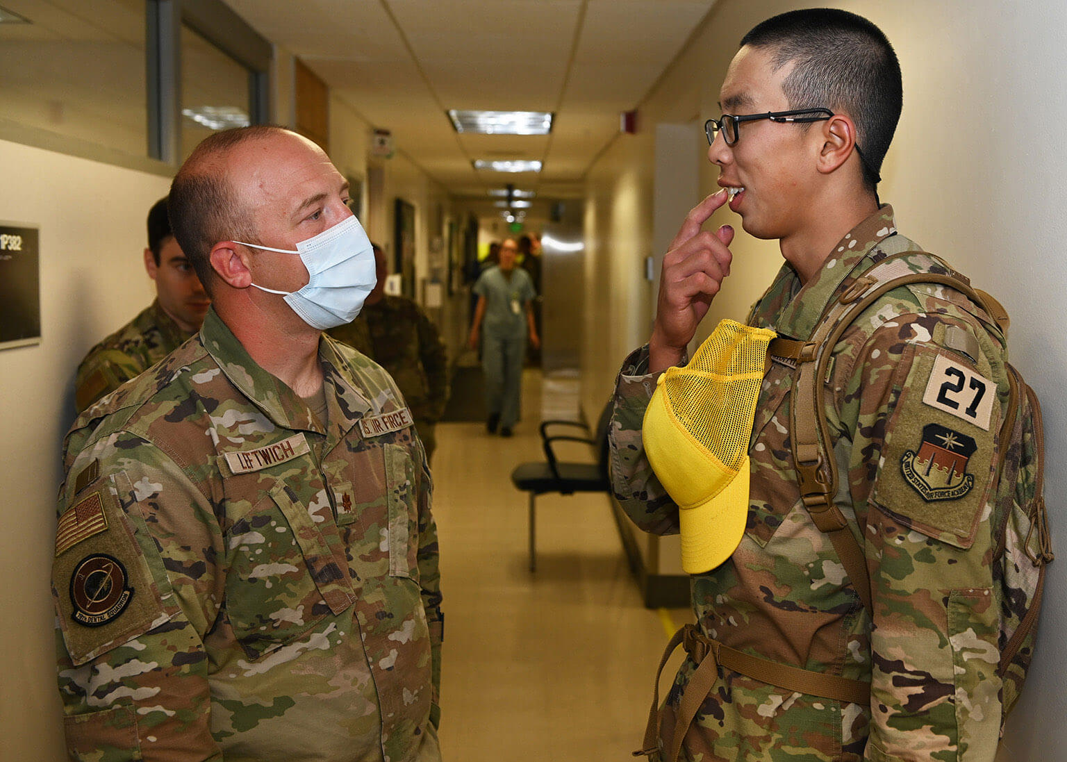 Maj. Greyson Leftwich, 10th Medical Group dentist, evaluates a basic cadet
