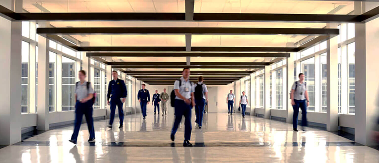 Image of the interior bridge at Fairchild Hall.