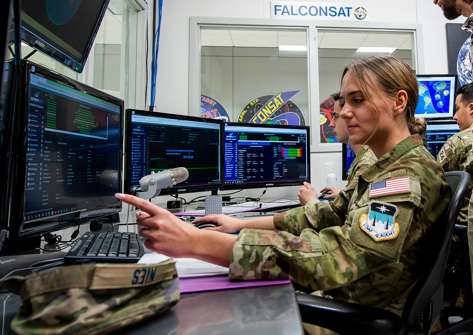 U.S. Air Force Academy Cadet 1st Class Ashley Nies operates FalconSAT-X