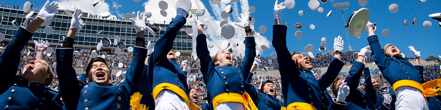 Cadets celebrate at the U.S. Air Force Academy Graduation Ceremony.