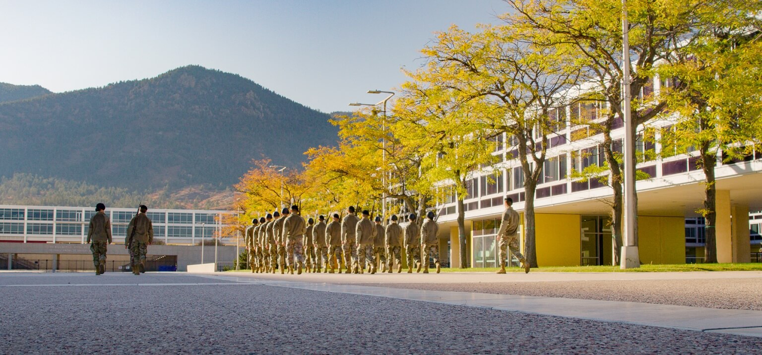 cadets on terrazzo in fall