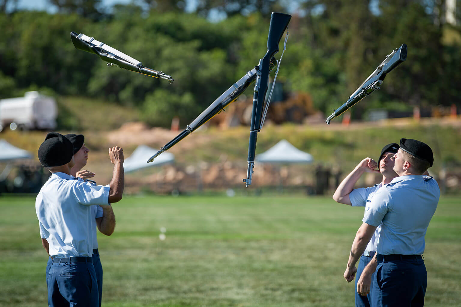Honor guard doing routine at Parents' Weekend