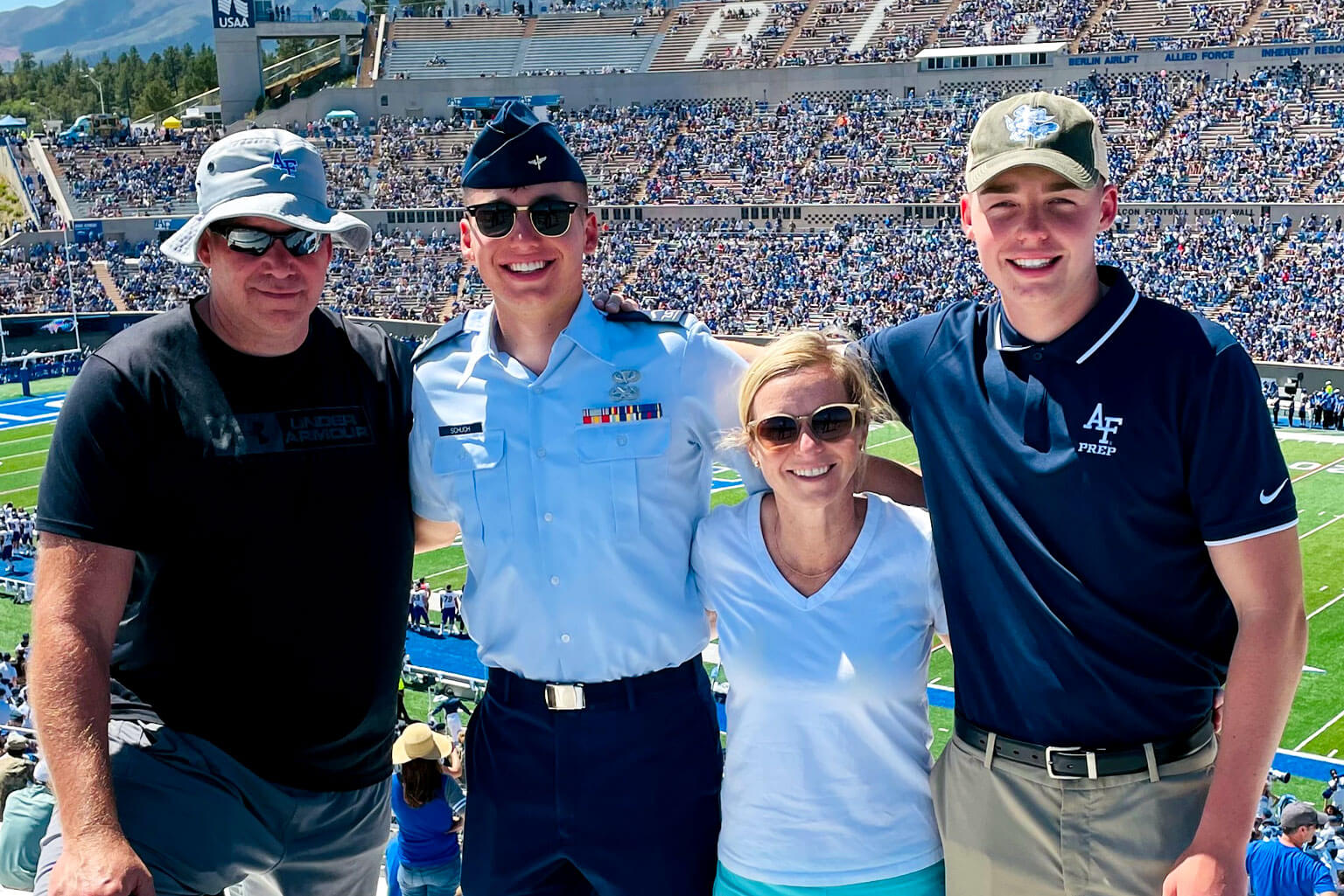 Chad Schuch and Maria Schuch pose with their sons, Cadet 4th Class Chad Schuch Jr. and U.S. Air Force Academy Preparatory School Cadet Candidate Dylan Schuch.