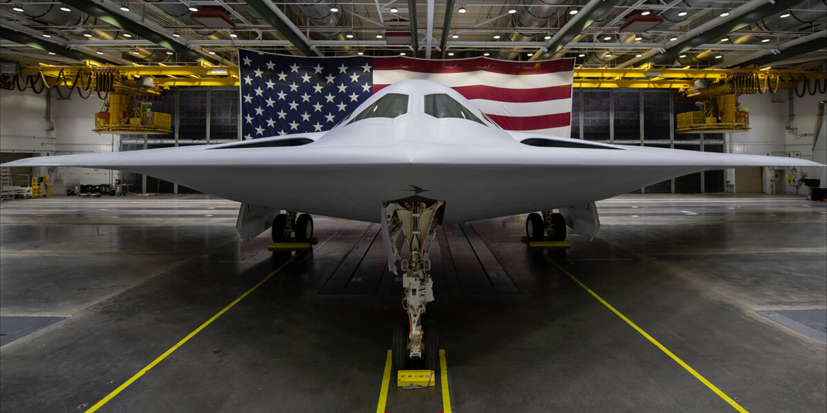 A B-21 in a hanger.