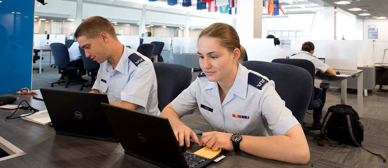 Cadets in library