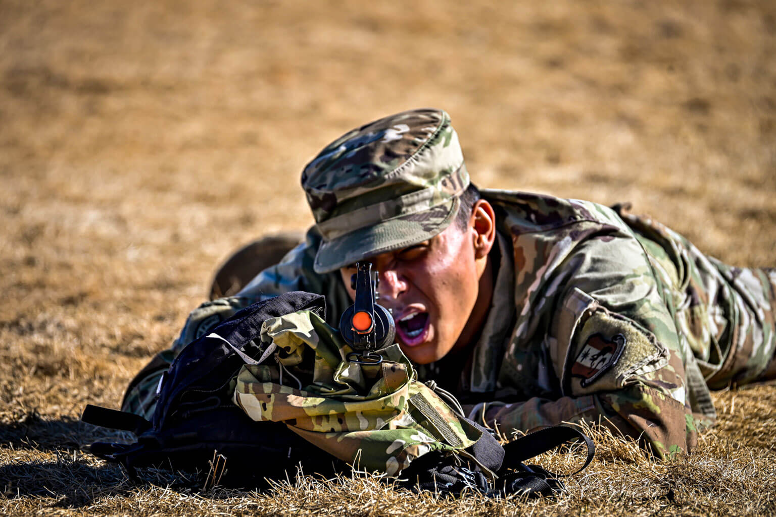Cadet Candidate Rodrigo Pinto maintains security on the perimeter, during a Silver Saturday training exercise, at the U.S. Air Force Academy Preparatory School, Colorado, Jan. 31, 2026. The 360-degree perimeter exercise focused on maintaining security and vigilance throughout the training event. (U.S. Air Force Photo by C/C Madison Harte)