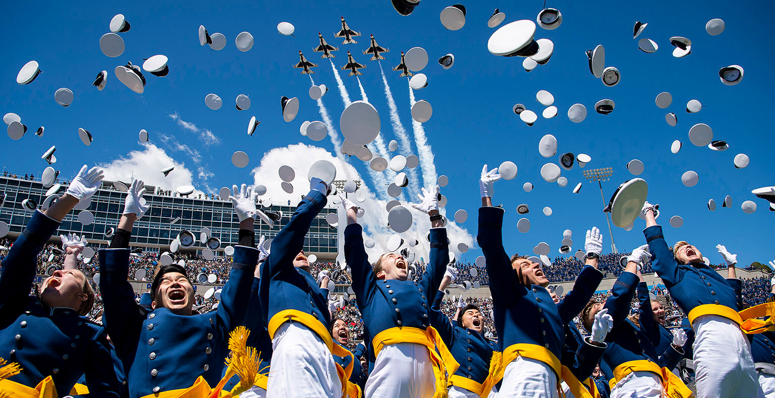Cadets tossing hats at graduation