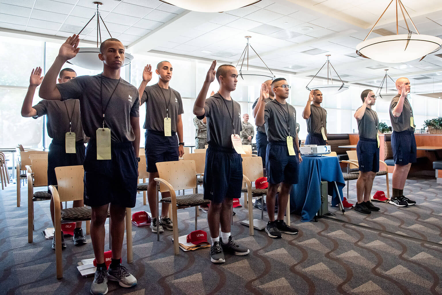 U.S. Air Force Academy Preparatory School cadet candidate take the Oath of Enlistment