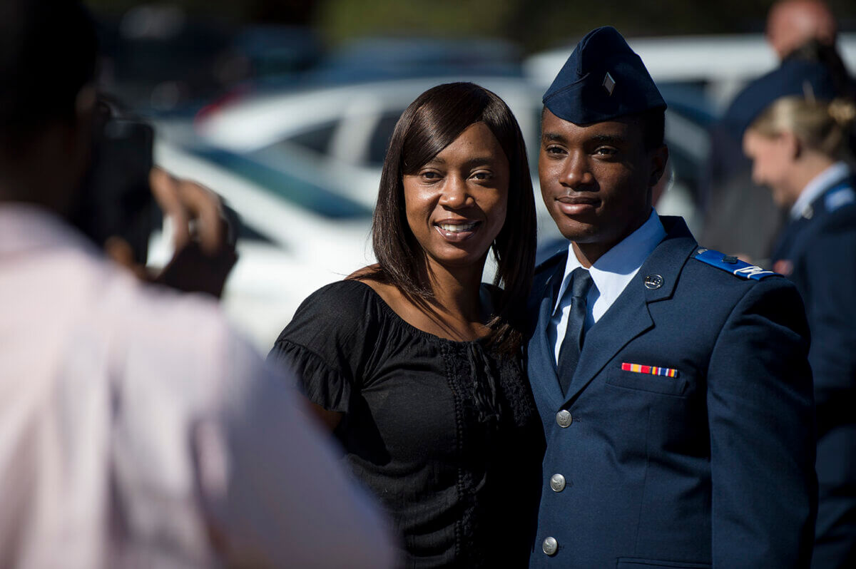Cadet candidate and mom having picture taken