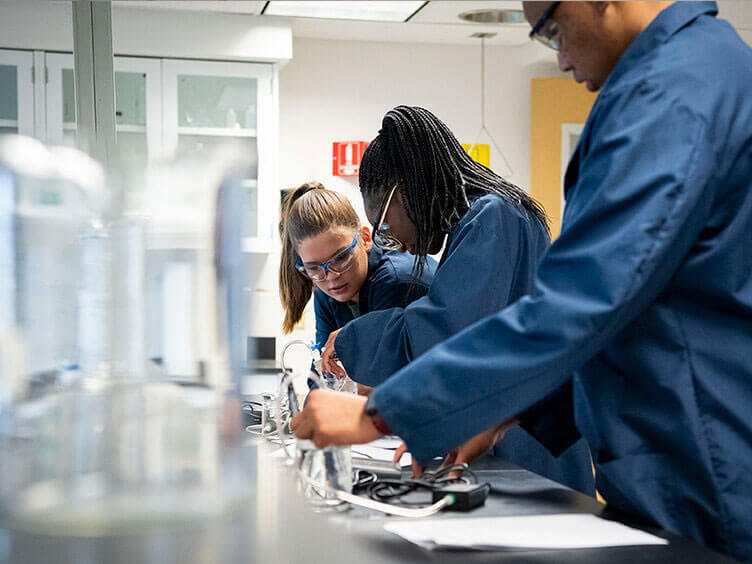 Image of cadet candidates during a science experiment.
