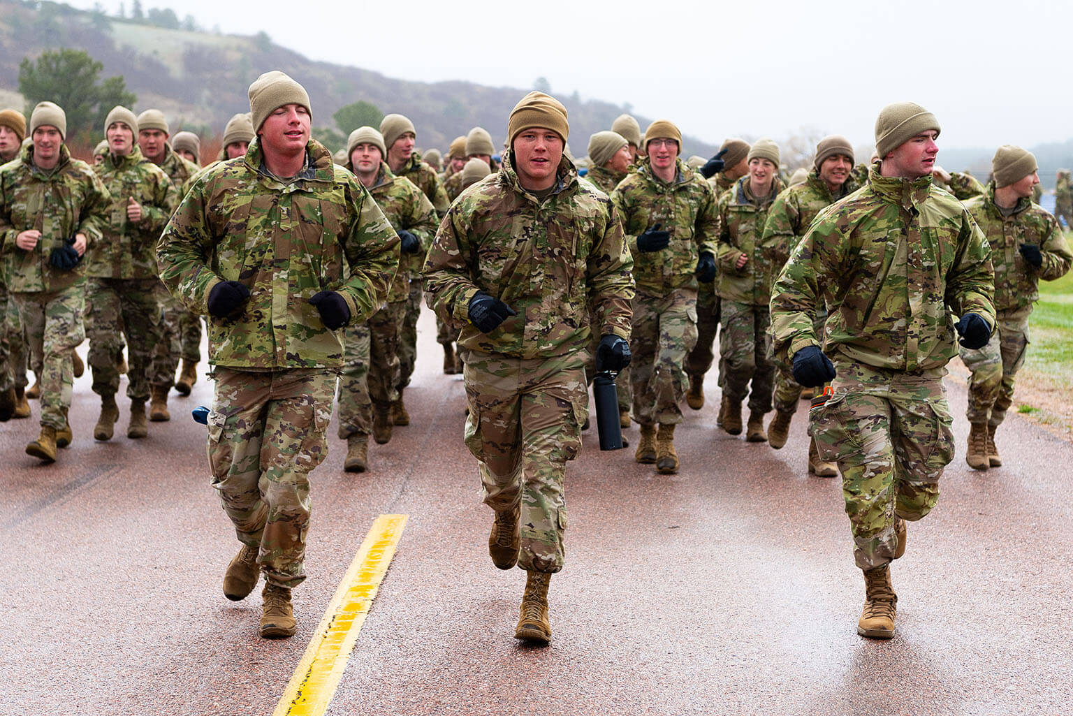 Class of 2028 cadets participate in the Run to the Rock during the U.S. Air Force Academy inaugural Recognition and Promotion weekend.
