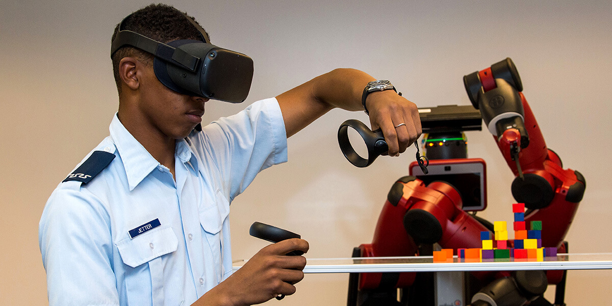 Cadet wearing a virtual reality headset.