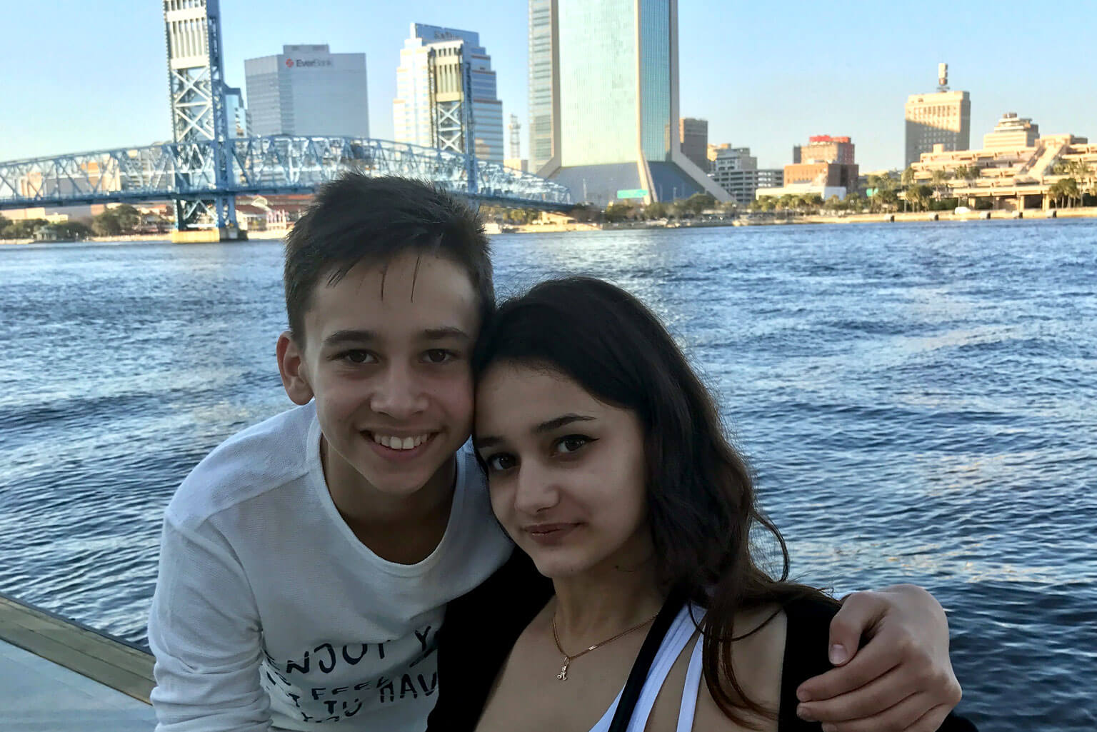 Roman Bereguta, left, poses with his sister on their first day in the United States in 2017. His family settled in Jacksonville, Florida, after leaving Ukraine in search of new opportunities. (Courtesy photo)