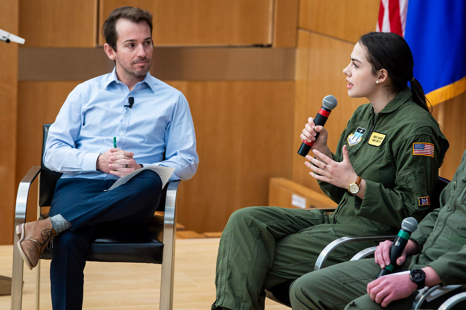 Cadet 1st Class Nora Aschoff speaks during a cadet panel discussion at the Strategy and Warfare Center Symposium