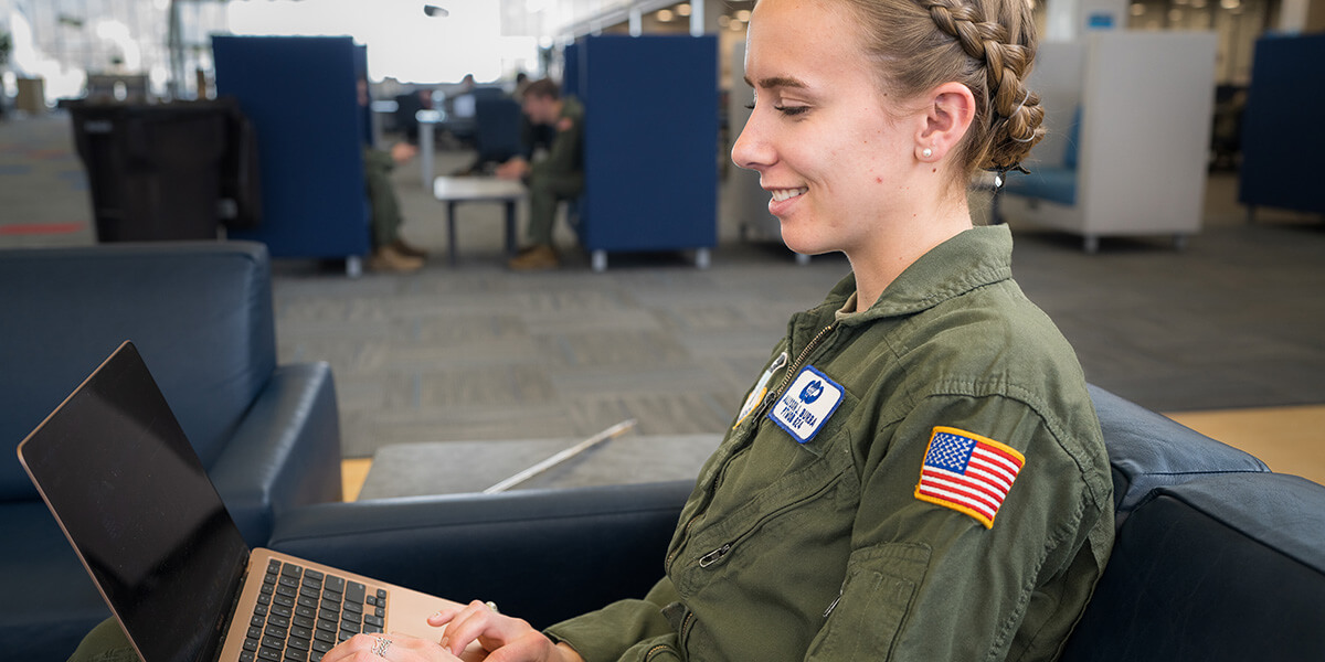 Image of cadet studying.