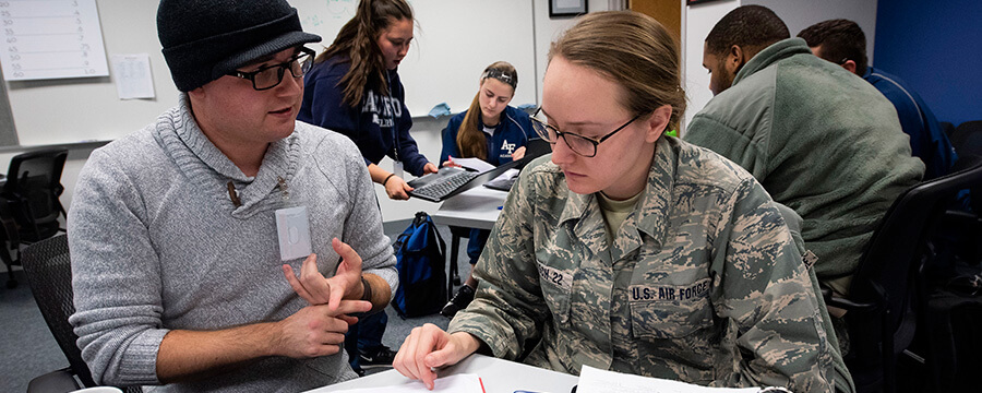 Image of instructor working with a cadet at the Academic Success Center