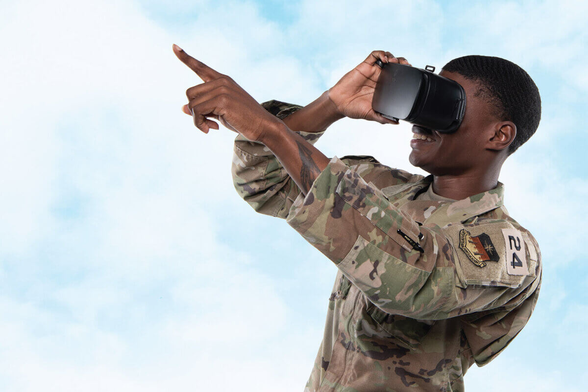 Cadet looking through VR lenses