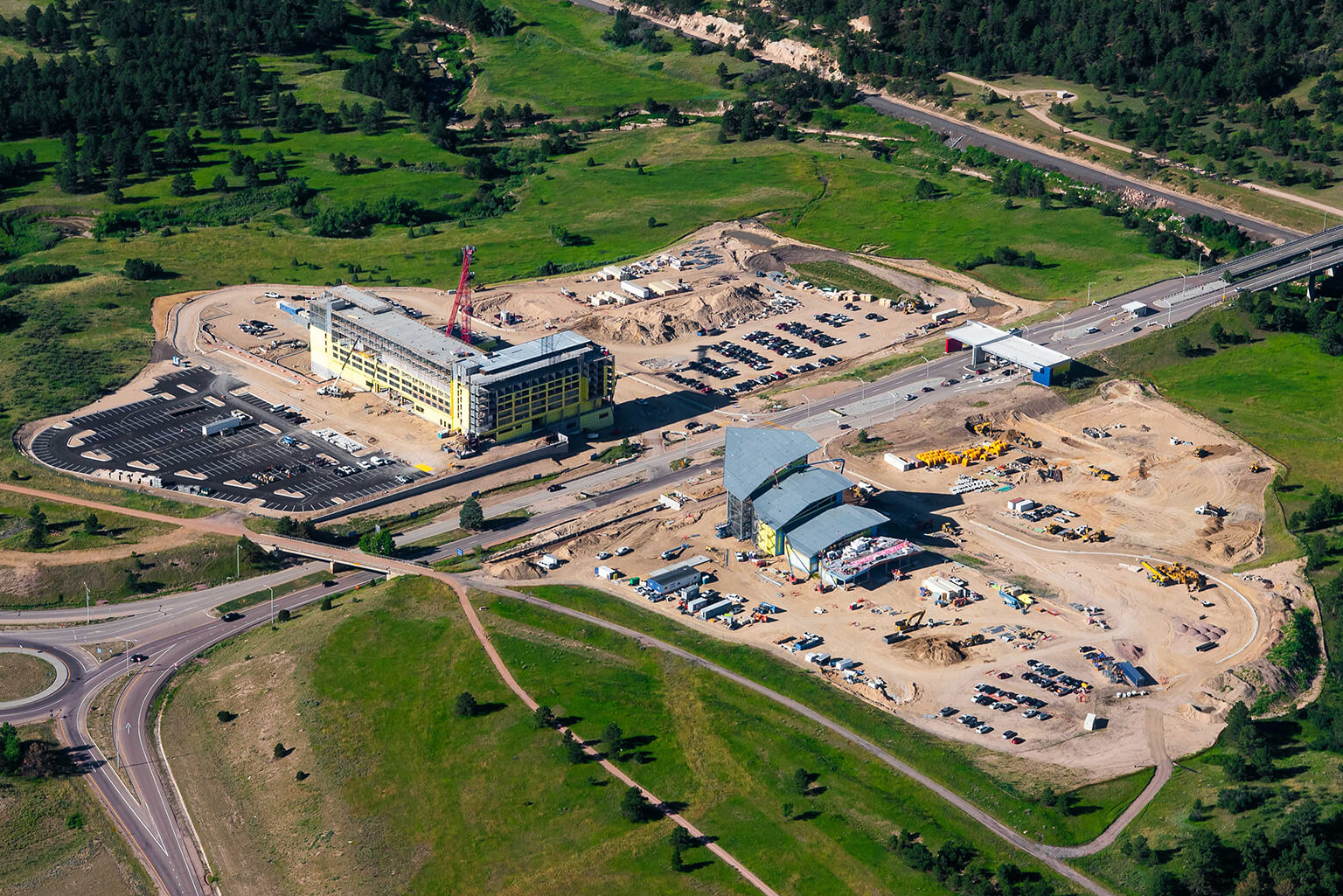 Aerial view of new visitor center and hotel