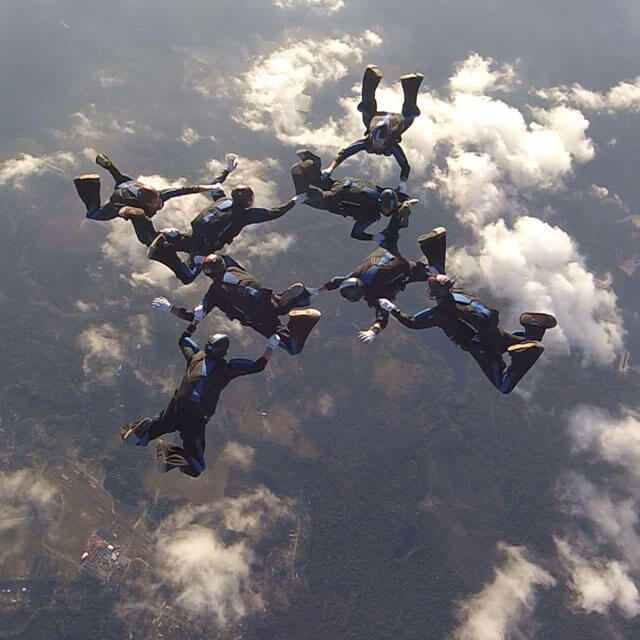 Competition team forming circle in skydive