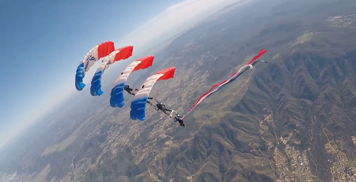 Wings of Blue members performing skydiving formation