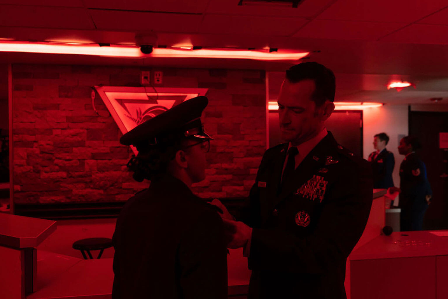 Then-Cadet 4th Class Elizabeth Canfield receives her Prop and Wings from then-Commandant of Cadets Brig. Gen. Paul Moga during the 2023 Recognition ceremony at the U.S. Air Force Academy, Colo. The event has since evolved into Recognition and Promotion, a culminating event celebrating the advancement of all four classes and marking a pivotal moment in the cadet journey. (Photo courtesy of Elizabeth Canfield)