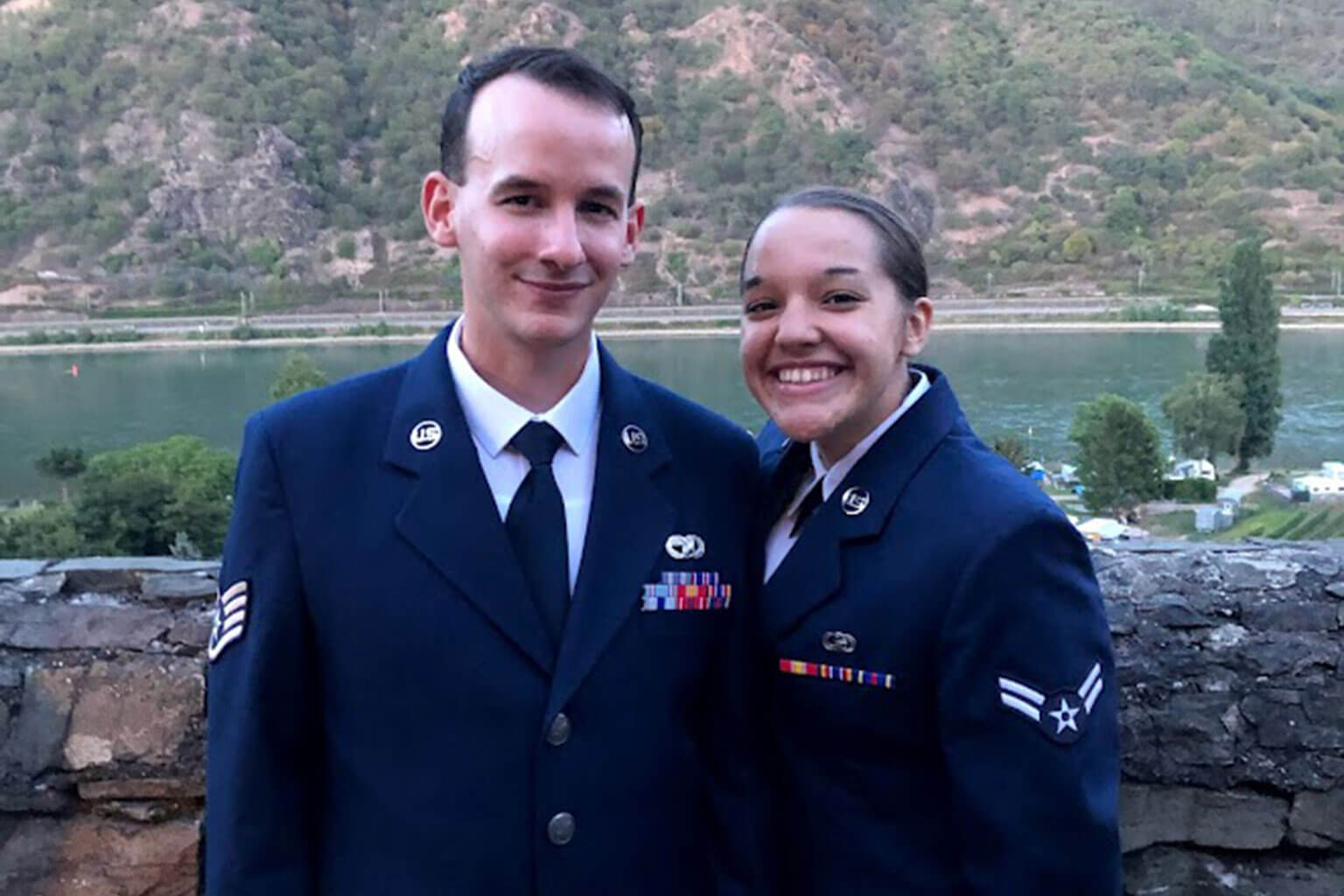 Staff Sgt. Michael Olson and then-Airman 1st Class Elizabeth Canfield attend the Air Force Ball in Germany in this 2019 photo. The Air Force Ball is an annual event that celebrates U.S. Air Force heritage, honors service and strengthens camaraderie among Airmen, Guardians and their families. (Photo courtesy of Elizabeth Canfield)
