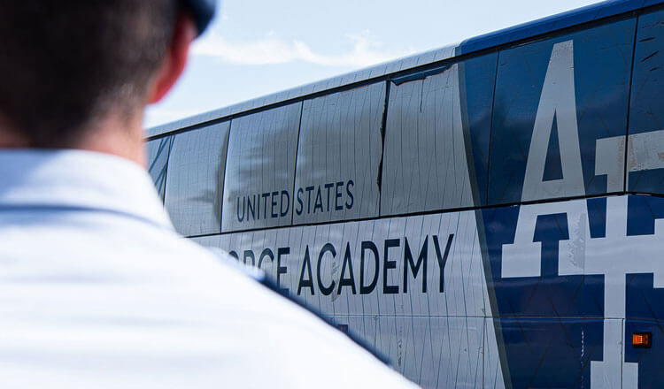 Cadet cadre awaiting bus of appointees.