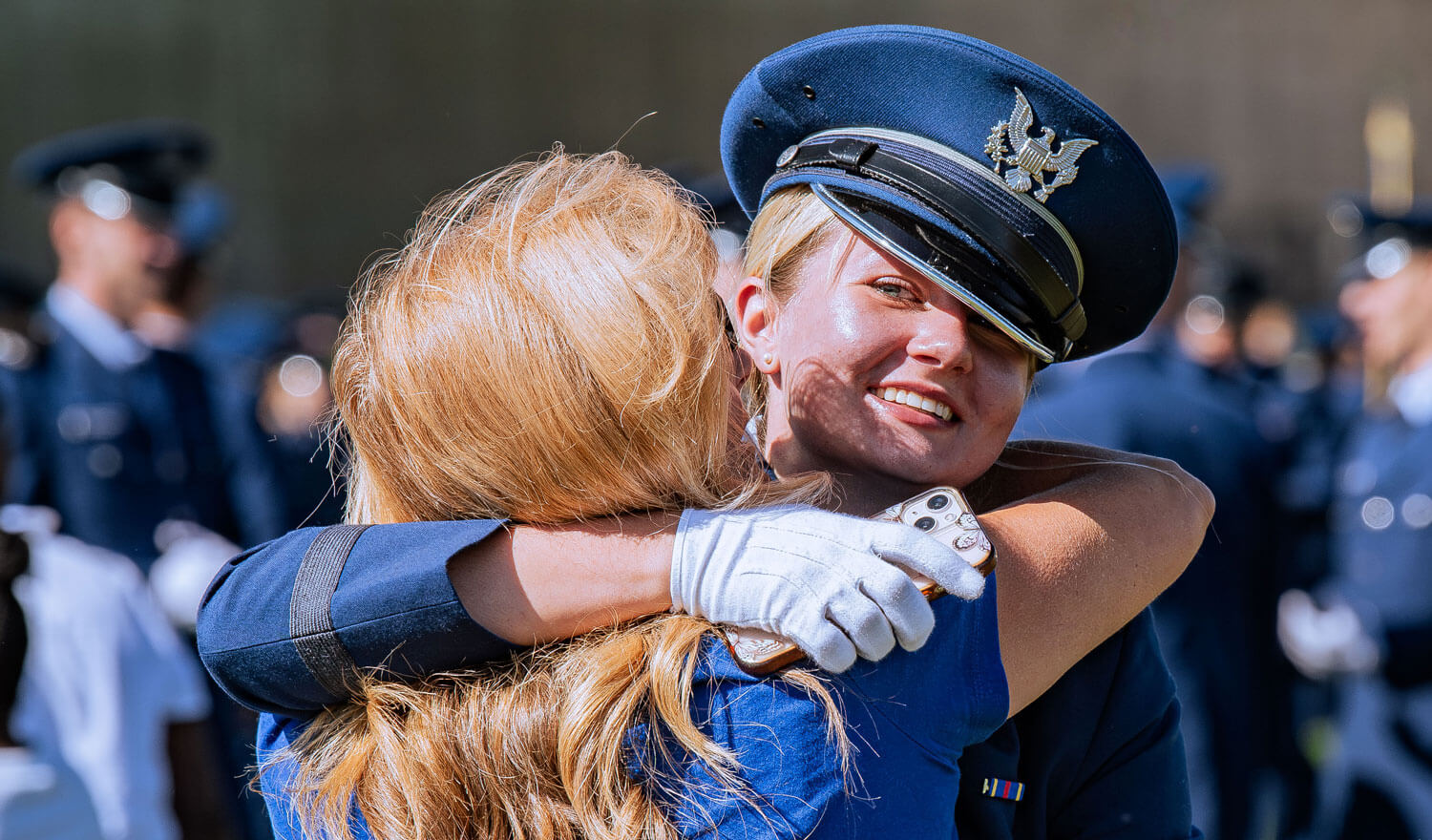 Cadet hugging their parent during Parents' Day Weekend