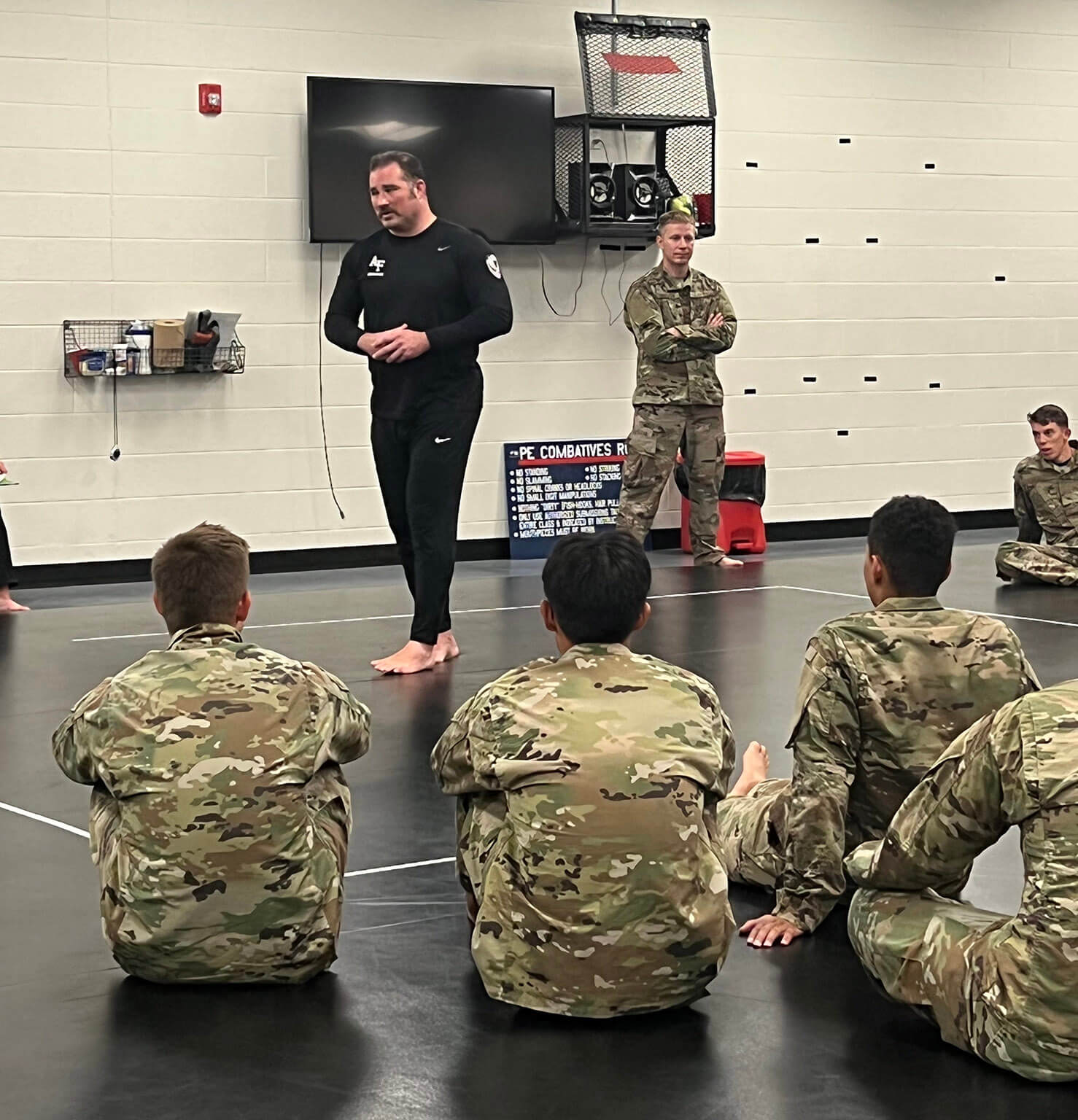 Dave Durnil instructs cadets during Combatives I class